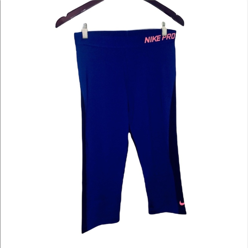 NWT Nike: Large Blue & Black Nike Pro Workout Leggings - Picture 1 of 4